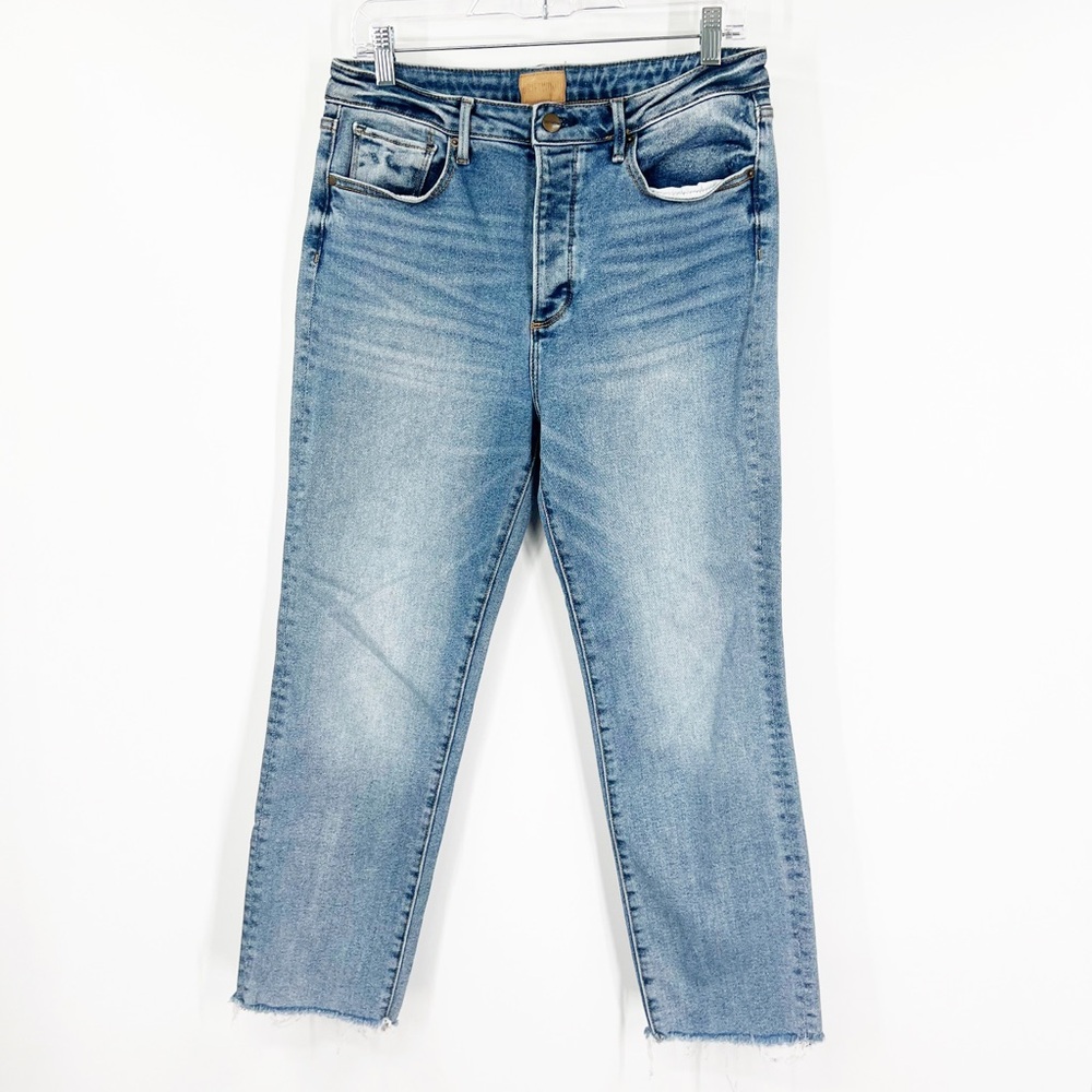 Driftwood Meg Button Fly Straight Leg Jeans Raw Hem